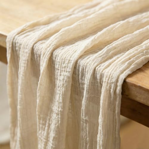 Chemin De Table Bohème en Gaze, 80 x 300 cm, Lavable, Idéal pour Une Baby Shower, Un Baptême, Un...