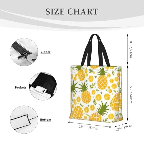Pineapple. Print Tote Bags, Large Capacity Zipper Shoulder Bag, For Shopping, Work, Daily4