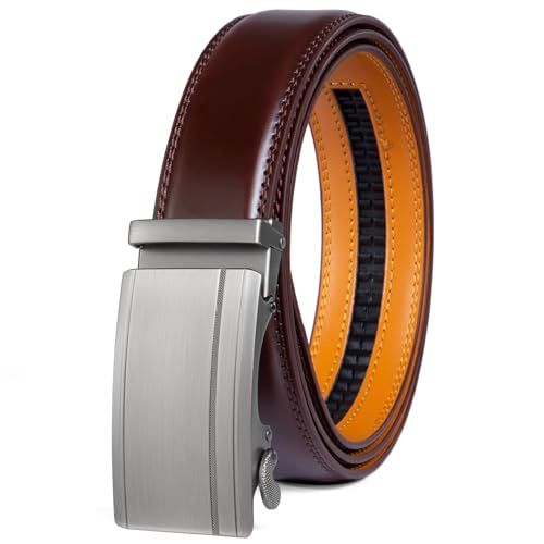 Image of Founders & C Men's Ratchet Belt 1 3 /8 inch,Leather Dress Belt Adjustable with Click Sliding Buckle Trim to Exact Fit