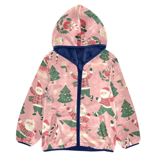 CHIFIGNO Cute Girls Boys Fleece Jacket Cute Santa Claus Christmas Trees Kids Hoodie Warm Winter Outwear with Pockets for Toddler and Kids, 7-8T