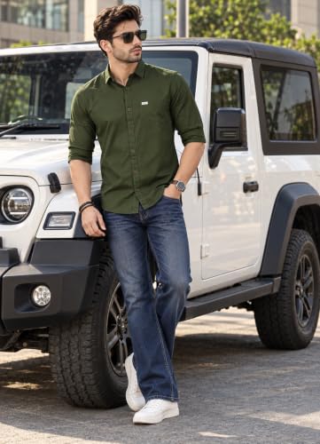 Majestic Man Men Classic Slim Fit Cotton Casual Shirt (Large, Olive) - Image 5