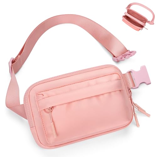 BesTour Fanny Packs for Women Men,Belt Bag,Water-resistant Crossbody Bag with 4 Zipper Pockets,Fashion Waist Packs with Adjustable Strap for Workout/Running/Yoga/Shopping/Hiking,Pink