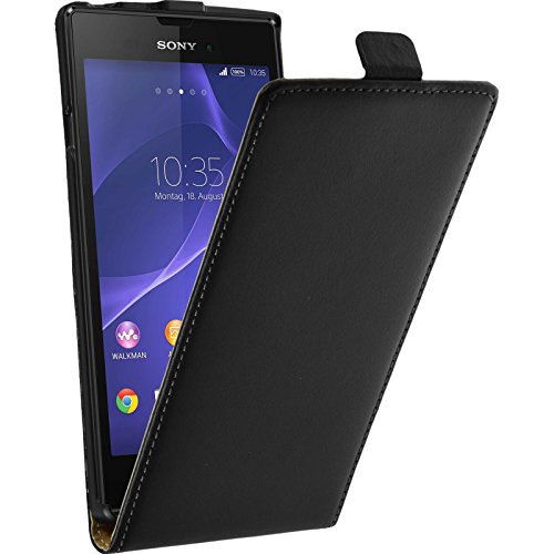 PhoneNatic Cubierta de Cuero Artificial Compatible con Sony Xperia T3 - Flip-Case Negro - Cover Cubierta + Protector de Pantalla
