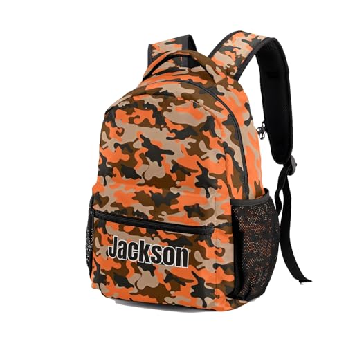 Orange Brown Camouflage Waterproof Casual Backpack Custom Shoulders Bookbag with Name for Birthday Holiday Gift2