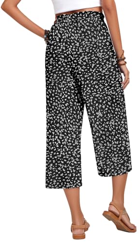 Image of Anyhold Women's Capri Pants Drawstring Casual Palazzo Trousers with Pockets Loose High Waisted Wide Leg Lounge Pants