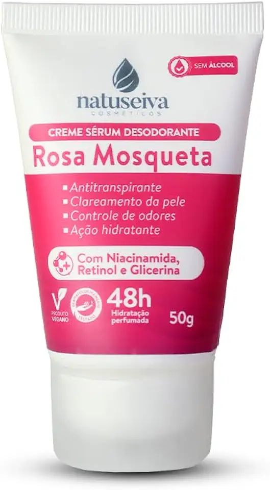Creme Desodorante Antitranspirante Natuseiva Rosa Mosqueta 50g | Hidrata, Clareia e Protege por 48h