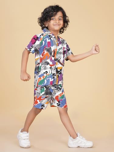 Image of Ninos Dreams Boys Cotton Rayon Coord Set with shorts /Holiday Shirt & Shorts