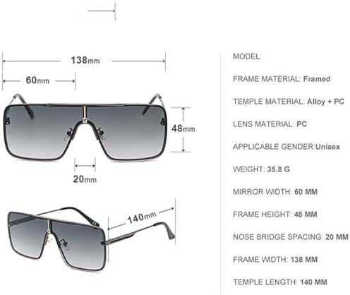 Oversized Steampunk One-Piece Sunglasses For Men Square Rimless Punk Sun Glasses For Male Vintage Eyewear Shades
