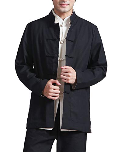 Daoba Costume Chinois Tang Hauts Hommes/Femmes - Les Deux côtés à Manches Longues Arts Martiaux Kung Fu Costumes Veste (Noir, XXL) Cover