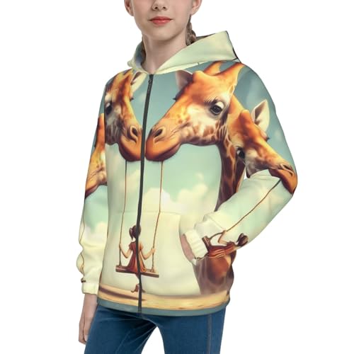 Giraffe Swing1 Kids Pullover Hoodies Boys Zip Up Sweatshirts Girls Athletic Clothes with Pocket