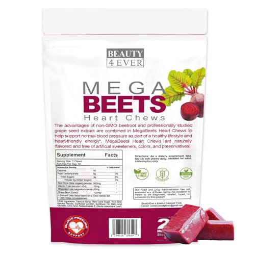 Image of Mega Beets Chews - Grape Seed Extract & Non-GMO Beet Energy Chews - Pomegranate Berry Flavor - 60 Count