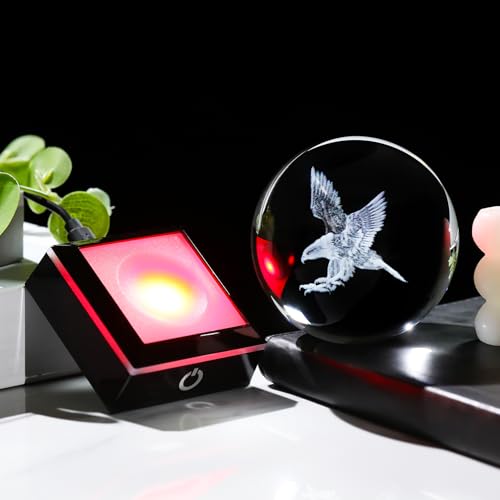 Image of Arikyrist 3D Eagle Figurine Crystal Ball with Colorful Light Base, Eagle Gifts for Women Men, Modern Home Office Decor