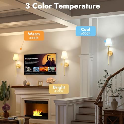 Image of NYRWANA Pack of 2 Rechargeable Modern LED Wall Lamp with Remote Control, 3 Color Temperature, Dimmable Brightness, Timer Function, Wireless Wall Light for Bedroom, Living Room, Bedside Decor (White)