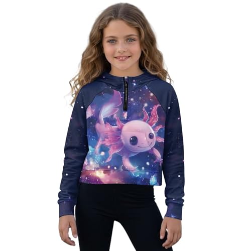 Sweat à capuche axolotl galaxie fille 5-14 ans pull hiver manches longues