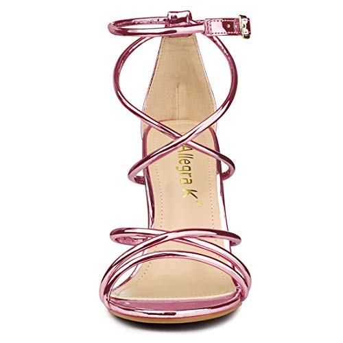 Allegra K Women's Strappy Straps Stiletto Heel Pink Sandals 7 M US2