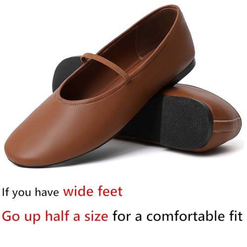 Ballet Flats for Women Mary Jane Shoes with Elastic Strap Closed Round Toe Slip on Flats Dress Shoes for All-Year Daily Work Causal2