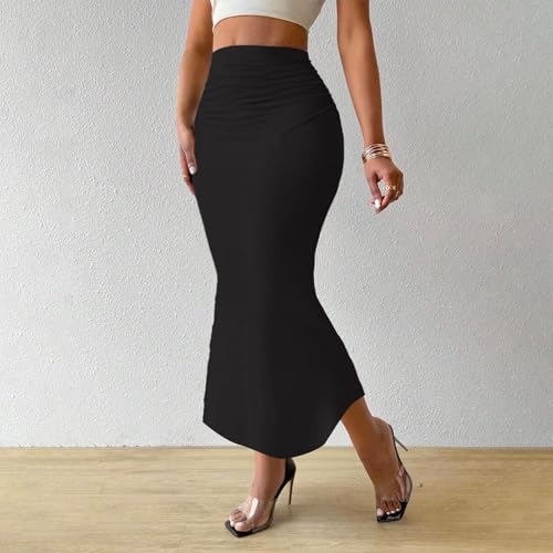 Womens Bodycon Mermaid Skirt Casual Solid Color Wrap Fitted High Waisted Skirts Ruched 2025 Trendy Going Out Outfit2