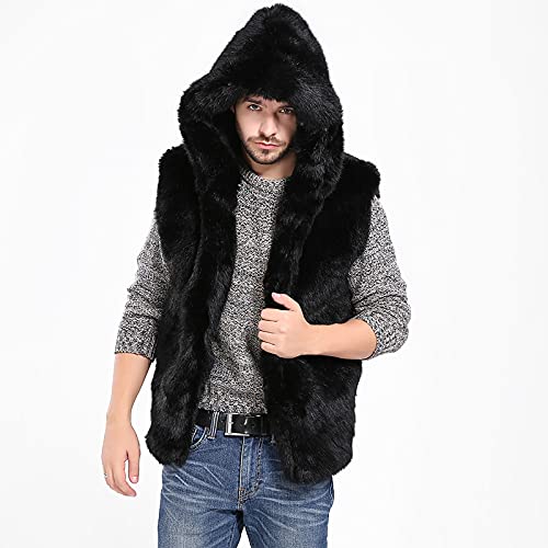 Ymosrh Men's Puffer Vest Outdoor Winter Faux Fur Vest Hooded Sleeveless Jacket Fleece Vest Vest With Hood, S-3XL3