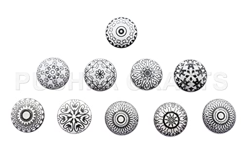 PUSHPACRAFTS XFER Lot de 10 boutons pour armoire et tiroir en céramique peints à la main Gris et blanc