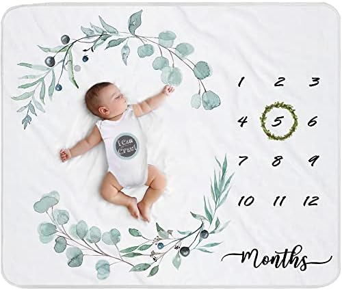 Baby Milestone Blanket for Boys & Girls | Soft Monthly Picture Blanket for Newborn | Eucalyptus Nursery Decor | Photo Prop Blankets Gender Neutral 45"x40"