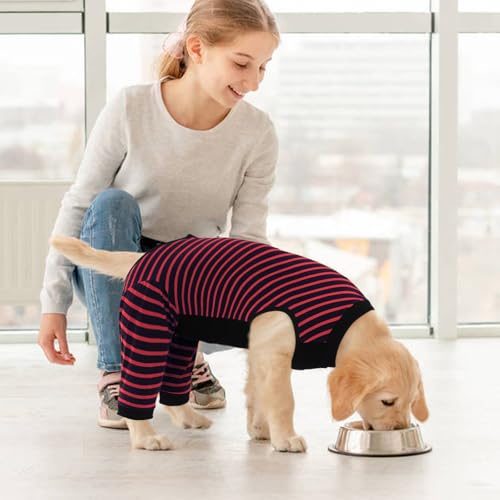 Image of Kuoser Dog Recovery Suit with Anti Licking Rear Leg Sleeve, Red M | Abdominal Dog Surgical Suit with Pants Cover Protect Wounds, Dogs Elbow Protector Soft Pet Surgery Onesie Cone Alternative