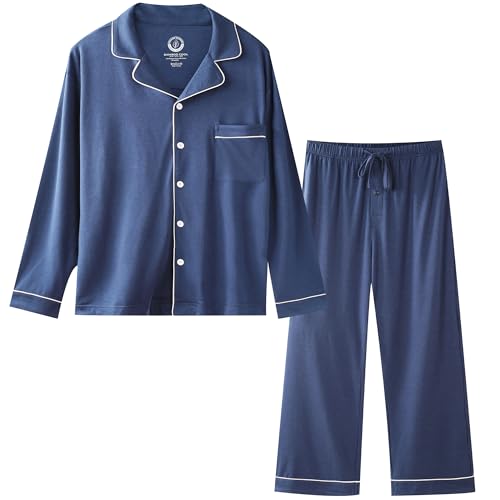 Image of BAMBOO COOL Mens Pajama Set Bamboo Viscose Cotton Soft Lightweight Loungewear Sleepwear Long Sleeve and Pants with Pockets