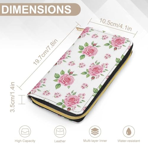 Wallets for Travel Accessories, Large Capacity Floral Flowers Pink Rose Wallet with Zipper, Wallet for Card Cash Holder2