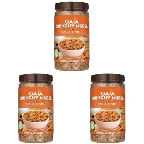 Image of Gaia Crunchy Muesli Fruit and Nuts a Mix of Wholesome Breakfast Cereals Packed with Fibre, Iron and Antioxidants Serves As the Nourishing, Tasty Breakfast Option. 1KG Jar Pack (Pack of 3)
