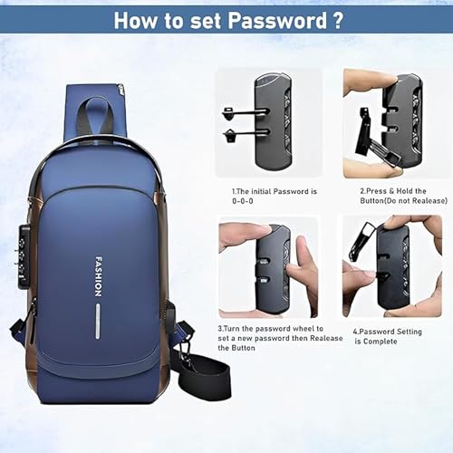 Image of Sling Bag for Men Stylish Crossbody Backpack for Men & Women, Anti-Theft Chest Bag with USB Charging Port, Messenger Bags, Casual Shoulder Bag (Blue-Gold)