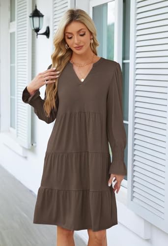 MEROKEETY Women's 2025 Long Sleeve Midi Dress V Neck Flowy Swing Ruffle Tiered Fall Casual Dresses2