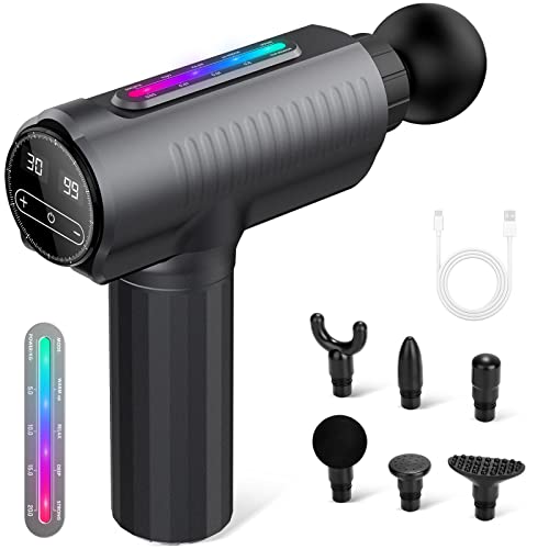 Uplayteck Massage Gun Deep Tissue, Percussion Muscle Massager Gun with Pressure Sensing Light Bar, 30 Speeds & Type-C Charging, Electric Handheld Body Massager for Back Neck Pain Relief