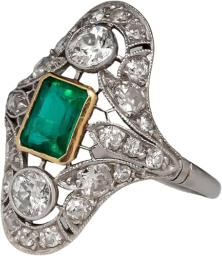 925 Sterling Silver Ring Vintage Emerald Ring Engagement Rings Solitaire Promise Ring Court Style Openwork Floral Pattern Accessories lace Imitation Emerald Zirconia Ring Dinner Party Matching Ring 6