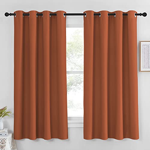 NICETOWN Blackout Burnt Orange Curtain for Bedroom 63 inch Length - Grommet Top Room Darkening Sound Reduction Privacy Thermal Drape for Nursery/Living Room, W52 x L63, 1 Panel