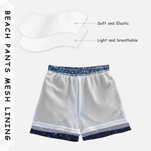 Pigsaly Boys Swim Trunks Royal Blue Gradient Flashing Dark Navy Blue Glitter Boys Board Shorts Swimsuit Swimwear 2T4