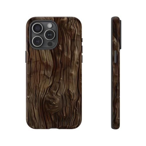 Coque rigide iPhone 15 Pro Max motif bois marron foncé