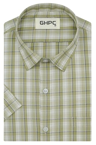 Image of GHPC Cotton Checkered Half Sleeves Regular Fit Formal Shirt for Men
