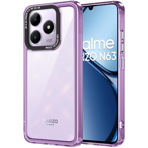 Image of TheGiftKart Hybrid Shockproof Back Cover Case for Realme C63 / Narzo N63 | Stylish Camera Border | Electroplated Buttons | Crystal Clear Hard Back Cover Case (TPU & PC, Purple Bumper)
