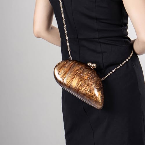 Image of Acrylic Shell Shaped Bag Luxury Marble Clutch Evening Purses for Women Glitter Handbag for Wedding Cocktail Party Prom