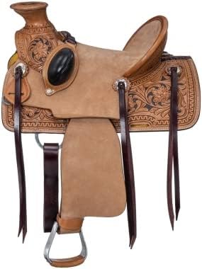 Western Horse Saddle Wade Tree A Fork Ranch Roping Work Handmade Tooled Carved Premium Leather Equestrian Trail Horse Saddle for Horse Riding Size: 10-18 inches Seat, OS241