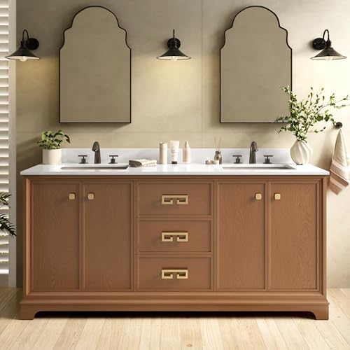 Alphabath 72 Inch Double Sink Bathroom Vanity, Light Walnut