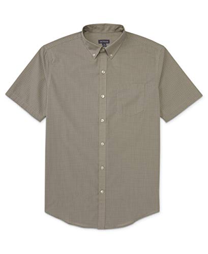 Van Heusen Men's Wrinkle Free Short Sleeve Button Down Check Shirt, Aluminum Minicheck, Large #TOP2