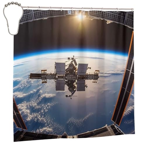 Rideau de douche imperméable et résistant motif station spatiale lavable - 3
