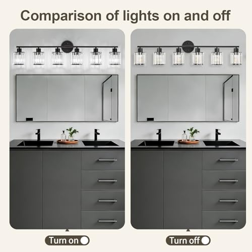Image of Modern Black Crystal Bathroom Light Fixtures,6-Light