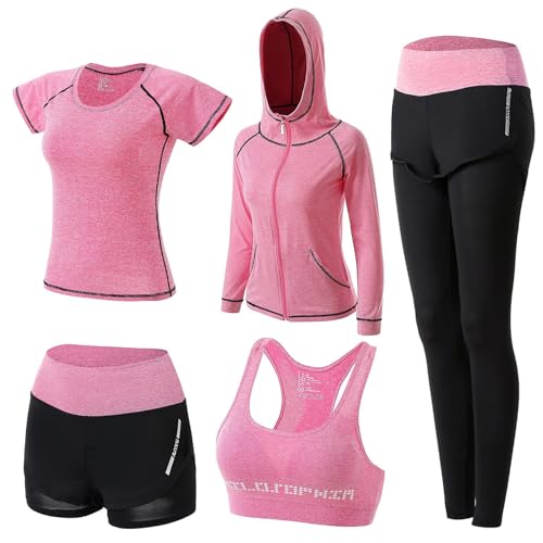 XPINYT Women’s Matching Two-Piece Workout Set, Pink 03 (XL)
