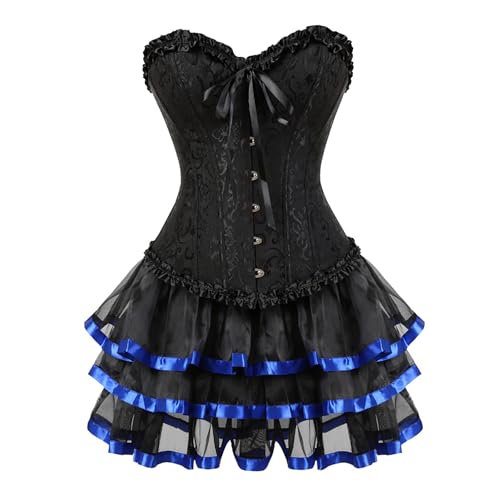 Robe corset courte style victorien en satiné bleu foncé et finitions lacets haut de gamme
