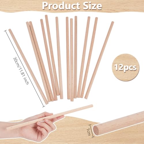 OLYCRAFT 12Pcs Round Wood Sticks 30cm Long Unfinished Beech Wooden Strips 10mm Round Dowels Strips Wooden Dowel Rod Natural Wood Sticks Model Accessories for Building Model DIY Craft Supplies - Image 2