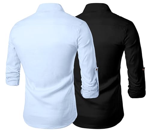Image of Zombom Men's Combo Cotton Polyester Blend Solid Full Sleeve Straight Regular Fit Mandarin /Chinese Collor Kurta (Pack of 2)