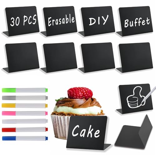 30 Stück Kreidetafel Klein,Buffet Schilder, Preisschilder,Tischkarten für Nachrichtenschilder,Abwischbare Tafeln,Preisschilder Tischkarten,Buffet,Hochzeit,Party,Bäckerei,Café