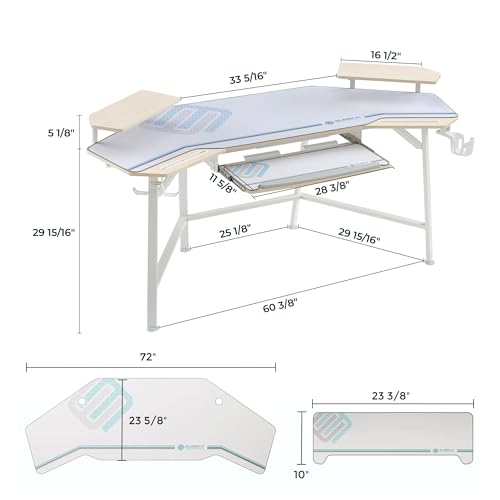 Image of EUREKA ERGONOMIC Aero 72 Inch Gaming Desk with Keyboard Tray, Large Computer Desk Led Lights, Wing-Shaped Monitor Stand Dual Headphone Hanger Cup Holder for Studio,Streamer,Live,Maple