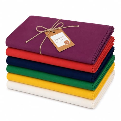Image of TARAN LIVING Kitchen Towels 100% Cotton Dish Cloths, Hand Towel, Dish Towel for Cleaning & Drying Tea Towels Set with Hanging Loop - 18 inchx 28 inch, Pack of 6, for DIY, Christmas, Thanksgiving, Valentine.